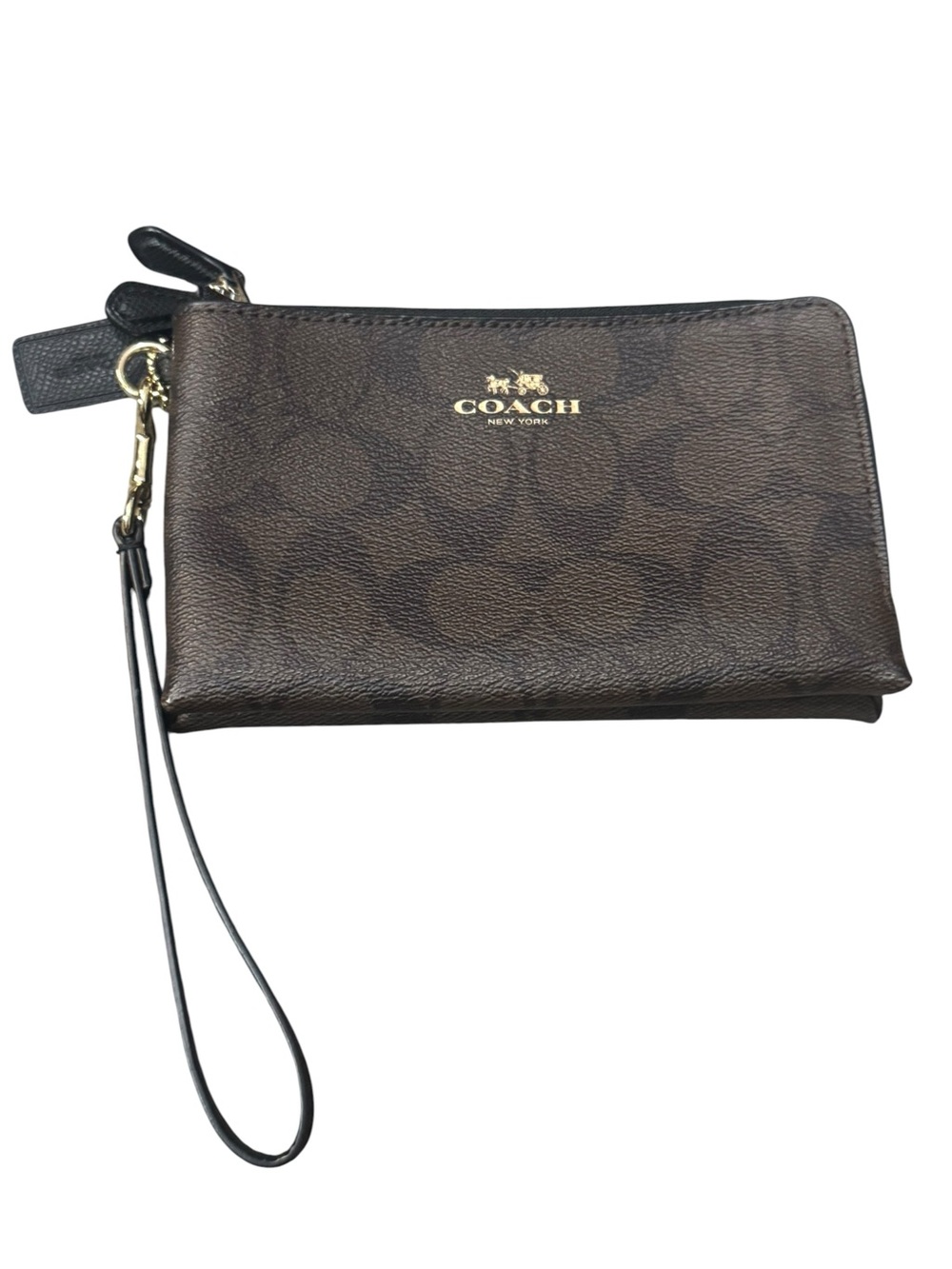 Coach Brown Monogram Wristlet with Gold Logo